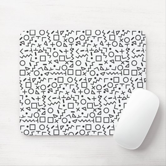 Tapis De Souris 90's Noir & Blanc Retro Shapes Motif (Avec souris)