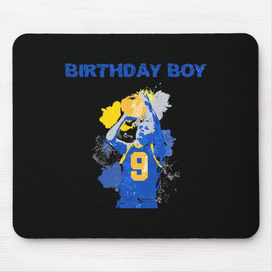 Tapis De Souris 9 Anniversaire Garçon Bleu Et Jaune Basketbal (Devant)