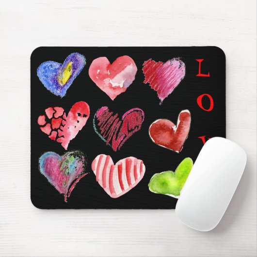 Tapis De Souris 9 coeurs d'amour sur Mousepad noir (Avec souris)