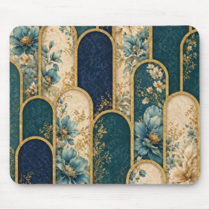 Tapis de souris à arche florale sarcelle et or élé