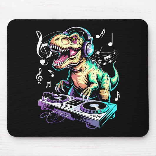 Tapis De Souris A Cute T-rex Playing Electronic Music Funny Dj Din (Devant)
