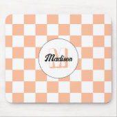 Tapis De Souris à damiers pêche blanc rétro géométrique Monogramme (Devant)