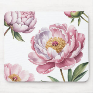 Tapis de souris à fleurs de pivoine aquarelle tend