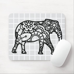 Tapis de souris à grille éléphant Mandala