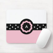 Tapis De Souris A :: Monogramme A Mousepad rose et blanc pointillé (Avec souris)