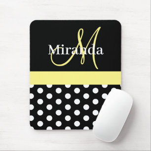 Tapis de souris à monogramme à pois jaune noir bla