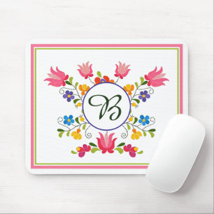 Tapis de souris à monogramme broderie florale