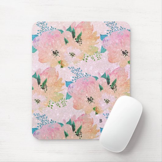 Tapis de souris à monogramme de fleurs vintage (Avec souris)