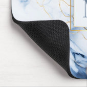 Tapis de souris à monogramme en marbre blanc bleu (Coin)