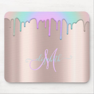 Tapis de souris à monogramme en or rose avec goutt