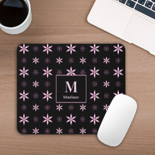 Tapis de souris à monogramme floral géométrique ro