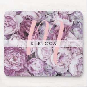 Tapis de souris à monogramme floral roses peony ro