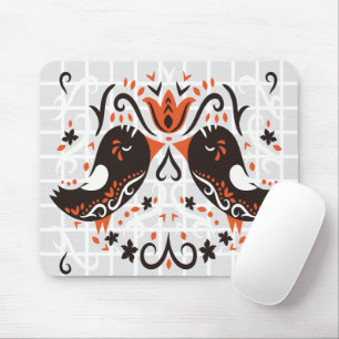 Tapis de souris à motif de tourtereaux d'art popul
