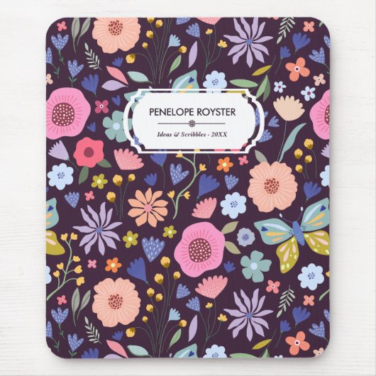 Tapis de souris à motif floral Pastels & Dark Plum (Devant)