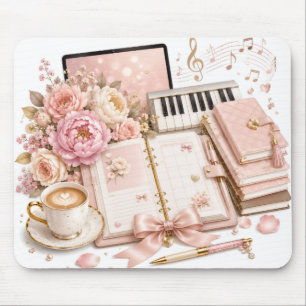 Tapis de souris à motifs de piano et fleurs pour p