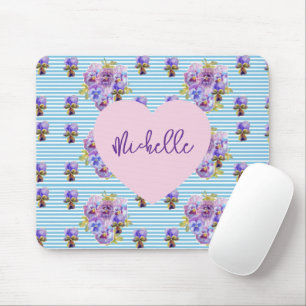 Tapis de souris à rayures florales Pansy Bleu Élim