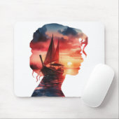 Tapis De Souris a woman's mask enveloping a sailboat at sunset (Avec souris)