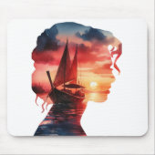 Tapis De Souris a woman's mask enveloping a sailboat at sunset (Devant)