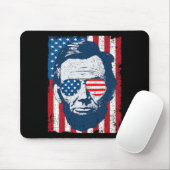 Tapis De Souris Abe Lincoln Beard Sungles Et Drapeau Américain 4e  (Avec souris)