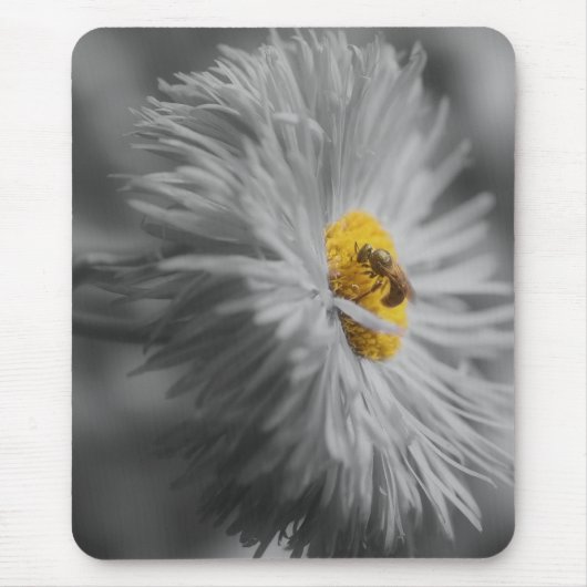 Tapis De Souris Abeille minuscule sur la fleur gros plan noir blan (Devant)