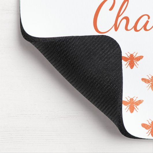 Tapis De Souris Abeilles rose or monogramme nom script blanc (Coin)