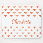 Tapis De Souris Abeilles rose or monogramme nom script blanc (Devant)