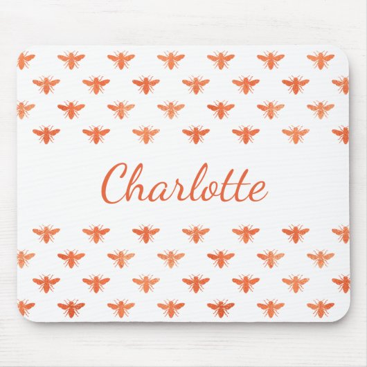 Tapis De Souris Abeilles rose or monogramme nom script blanc (Devant)