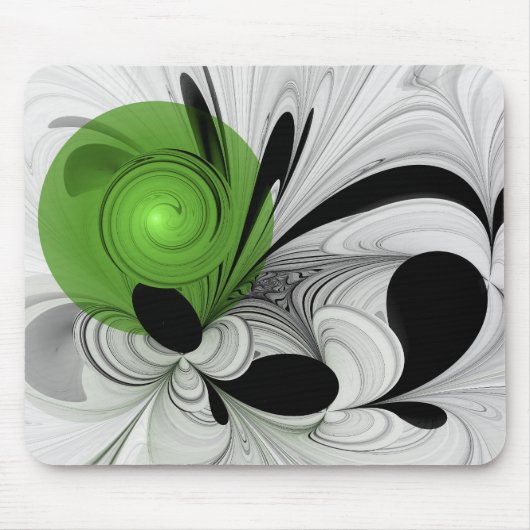 Tapis De Souris Abstract Black and White with Green Fractal Art (Devant)