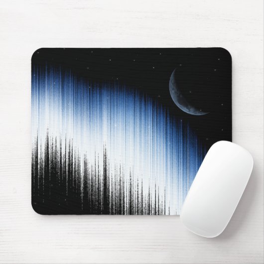 Tapis De Souris Abstract Blue Glitch Art Crescent Moon Night Sky (Avec souris)