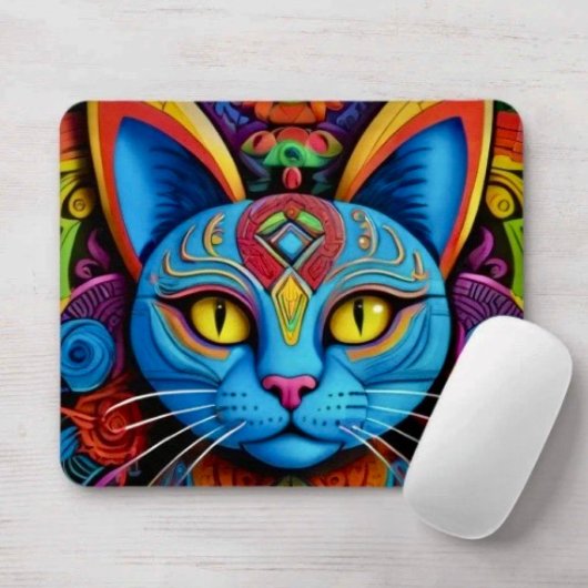 Tapis De Souris Abstract Cat With Yellow Eyes