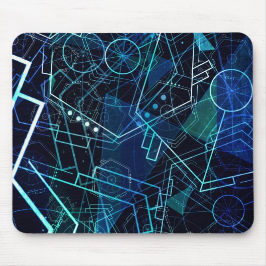 Tapis De Souris Abstract Digital Geometric Data Blue Art (Devant)