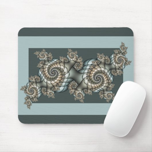 Tapis De Souris Abstrait Beige clair Bleu Fractal Art Spirales (Avec souris)