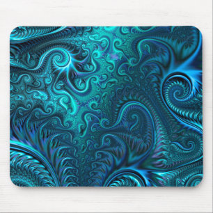 Tapis De Souris Abstrait bleu coloré et Motif spiral Turquoise