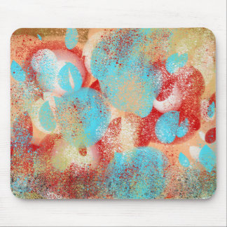 Tapis De Souris Abstrait en bleu aqua, rouge et jaune