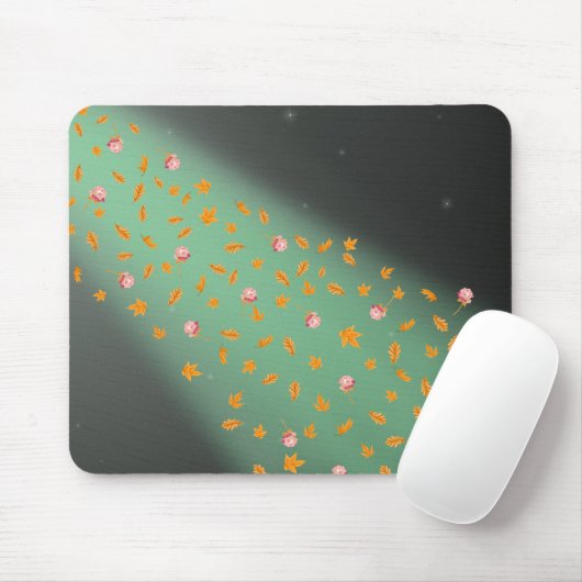 Tapis De Souris Abstrait lune feuilles d'automne roses (Avec souris)