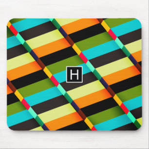 Tapis De Souris Abstrait Moderne Coloré Rayures & Monogramme