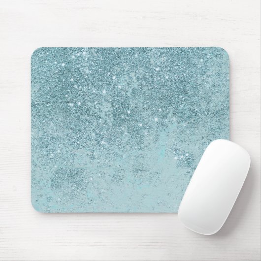 Tapis De Souris Abstrait moderne en parties scintillant turquoise (Avec souris)