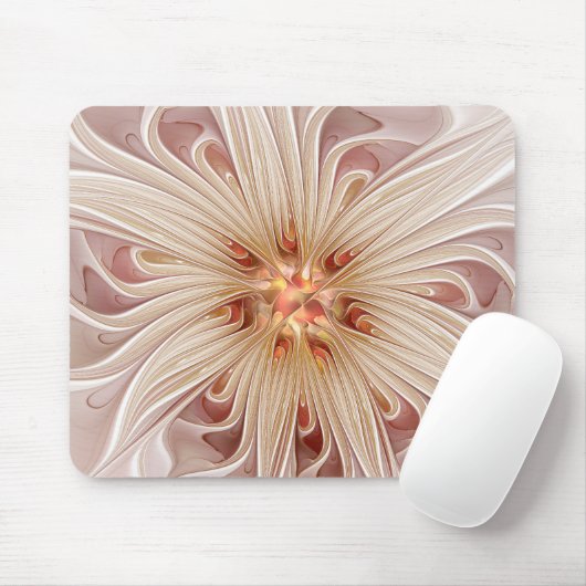 Tapis De Souris Abstrait Moderne Peach Pastel Flower Fractal Art (Avec souris)