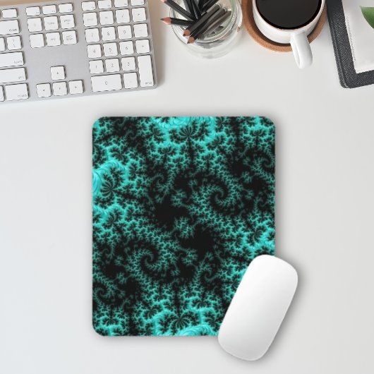 Tapis De Souris Abstrait noir Turquoise symétrique fractal
