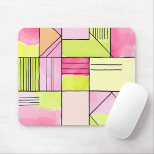 Tapis De Souris Abstrait patchwork rose et vert citron