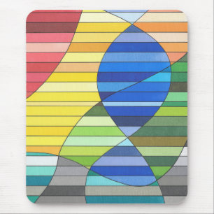 Tapis De Souris Abstrait rayé avec des formes jaunes et bleues