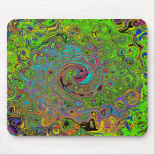 Tapis De Souris Abstrait Rétro Groovy Tourbillon Vert Citron et Bl
