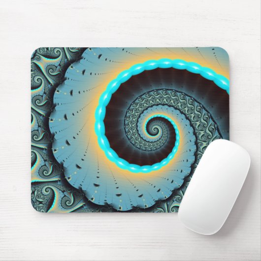 Tapis De Souris Abstraite spirale d'art fractal bleu turquoise ora (Avec souris)