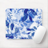 Tapis De Souris Abstraits Feuilles bleu et blanc (Avec souris)