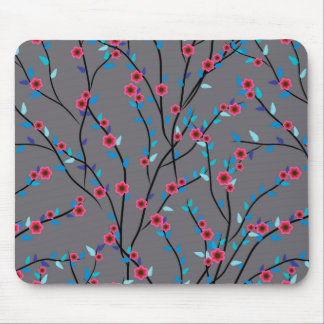 Tapis De Souris abstraits feuilles bleu sakura et fleurs roses