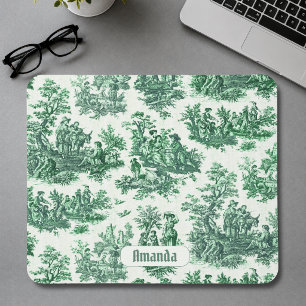 Tapis De Souris Accent de monogramme floral Toile Jouy vert vintag