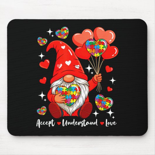 Tapis De Souris Accepter Comprendre La Saint-Valentin Cœurs Gnome (Devant)