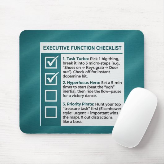 Tapis De Souris ADHD Productivity Executive Function Checklist (Avec souris)