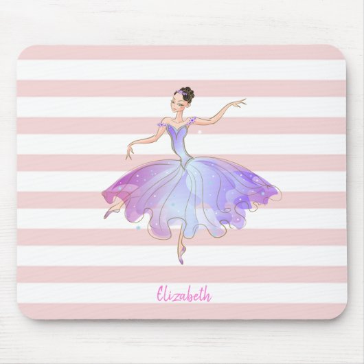 Tapis De Souris Adorable Ballerine Rayures Rose Blanc (Devant)