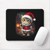 Tapis De Souris Adorable Chat de Noël Santa Claus Beau Kit de Noël (Avec souris)